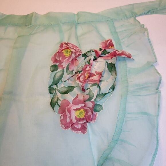 VINTAGE 50s Hostess Waist Apron Sheer Blue Sheer Ruffled - Picture 8 of 12